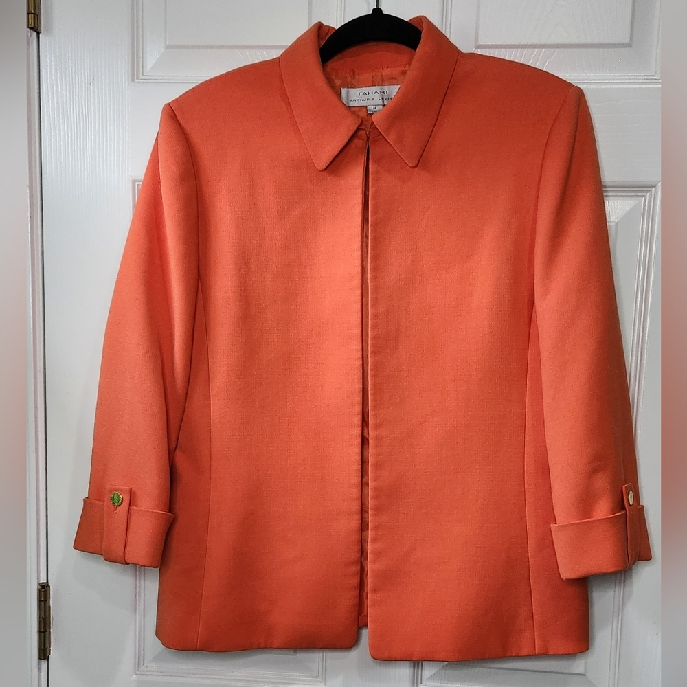Tahari tangerine orange open blazer women's size 14